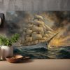 Segelschiff im Abendlicht , Druck auf Leinwand,