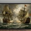 Segelschiff im Gefecht , Druck auf Leinwand im Schattenfugenrahmen