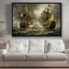 Segelschiff im Gefecht , Druck auf Leinwand im Schattenfugenrahmen