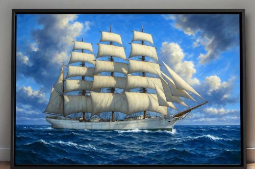 Segelschiff unter vollen Segeln , Druck auf Leinwand im Schattenfugenrahmen