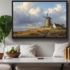 Historische Windmühlenlandschaft , Druck auf Leinwand im Schattenfugenrahmen