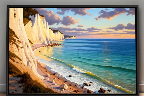 Küstenlandschaft mit Kreidefelsen, Druck auf Leinwand mit Rahmen