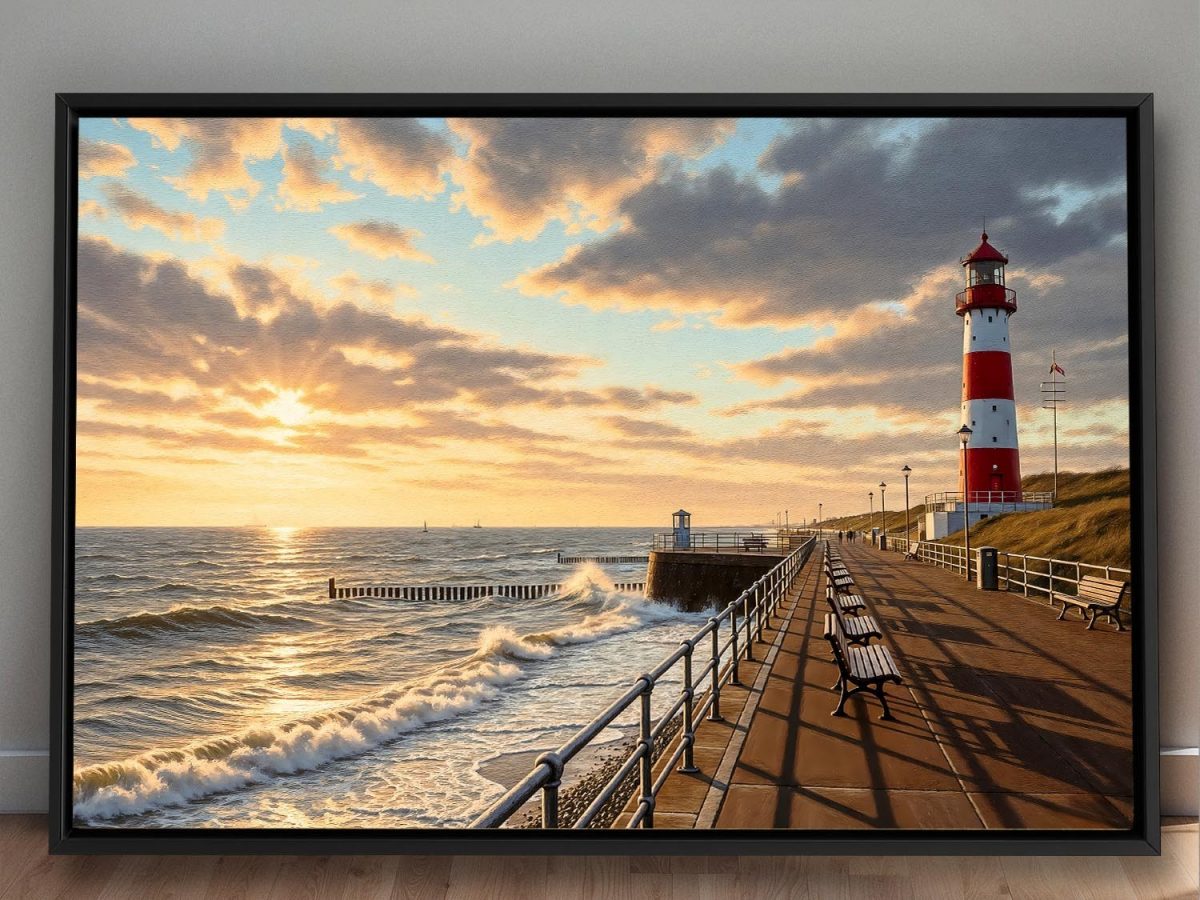 Leuchtturm an der Nordsee – Gerahmter Leinwanddruck