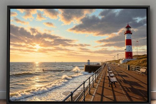 Leuchtturm an der Nordsee – Gerahmter Leinwanddruck