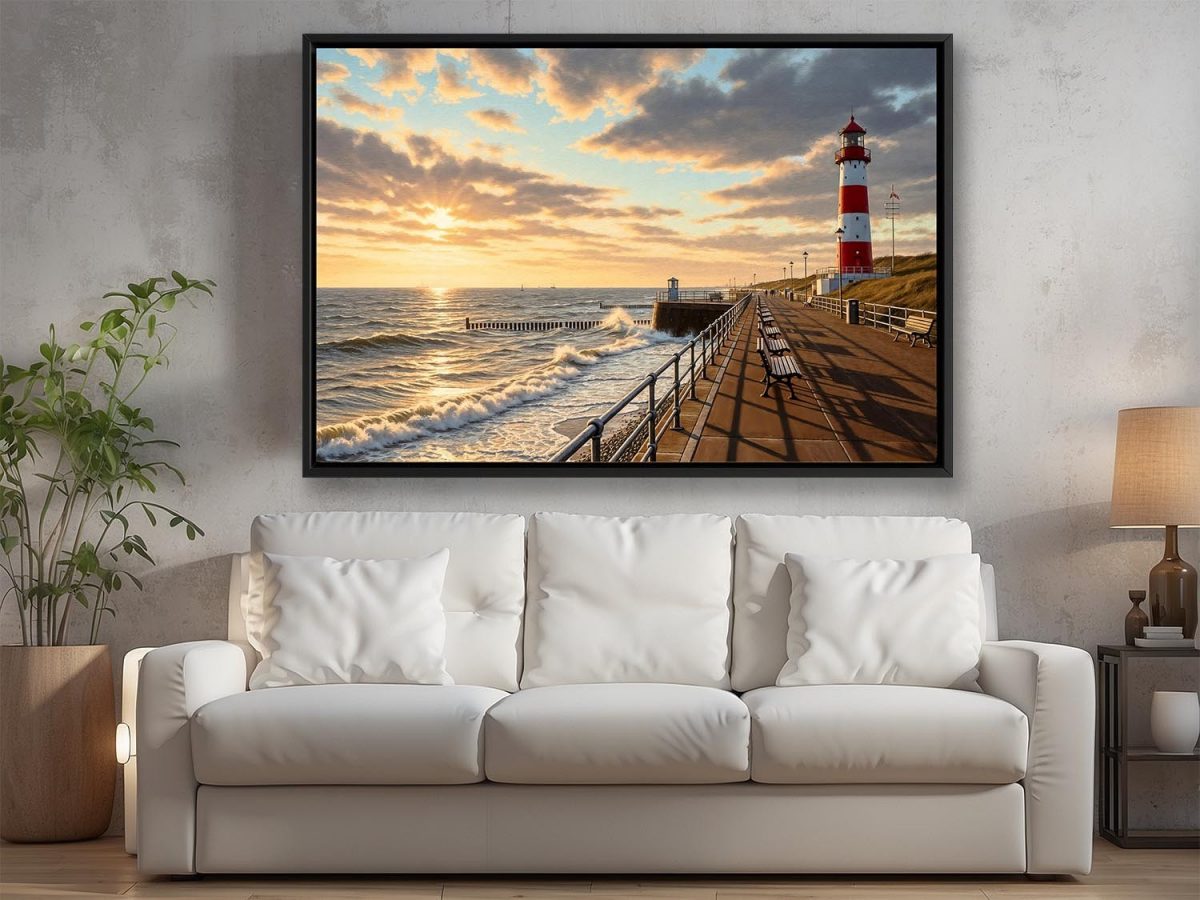 Leuchtturm an der Nordsee – Gerahmter Leinwanddruck