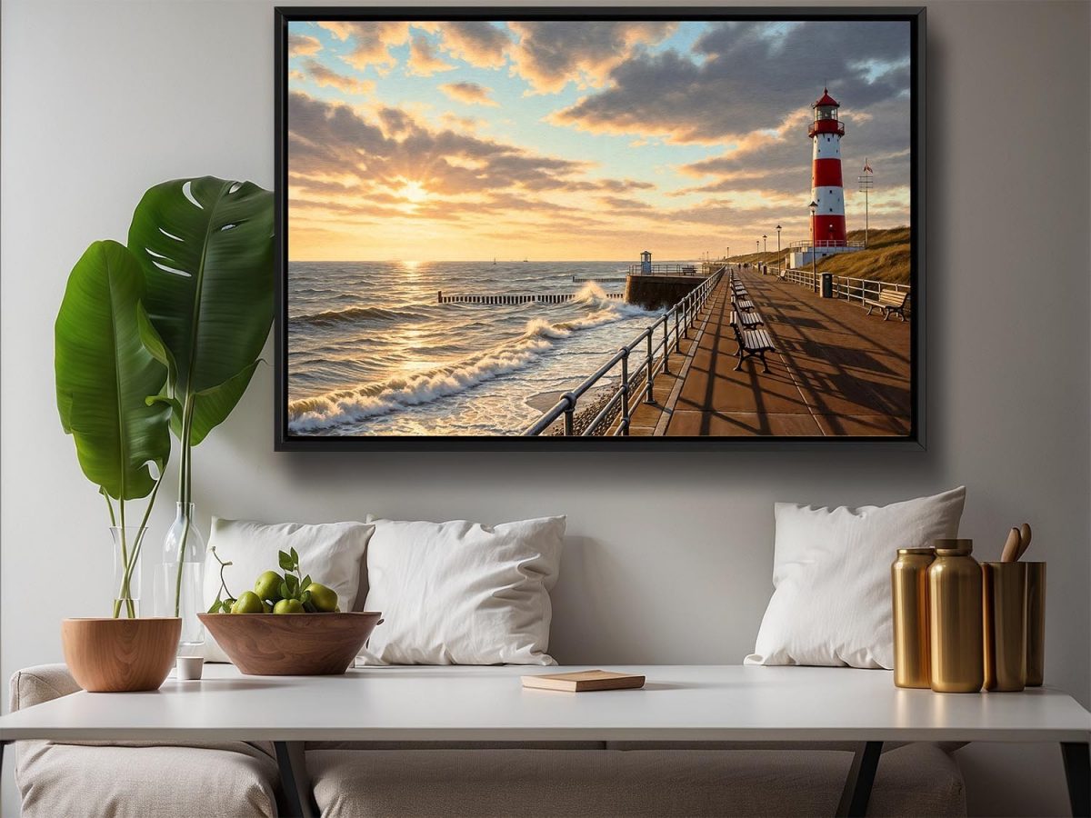 Leuchtturm an der Nordsee – Gerahmter Leinwanddruck
