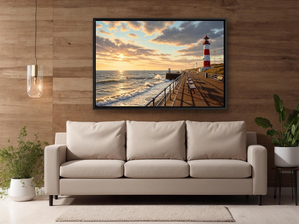 Leuchtturm an der Nordsee – Gerahmter Leinwanddruck