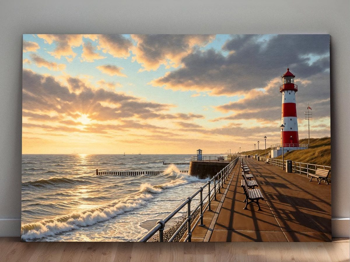 Leuchtturm an der Nordsee – Druck auf Leinwand, Digital Art,