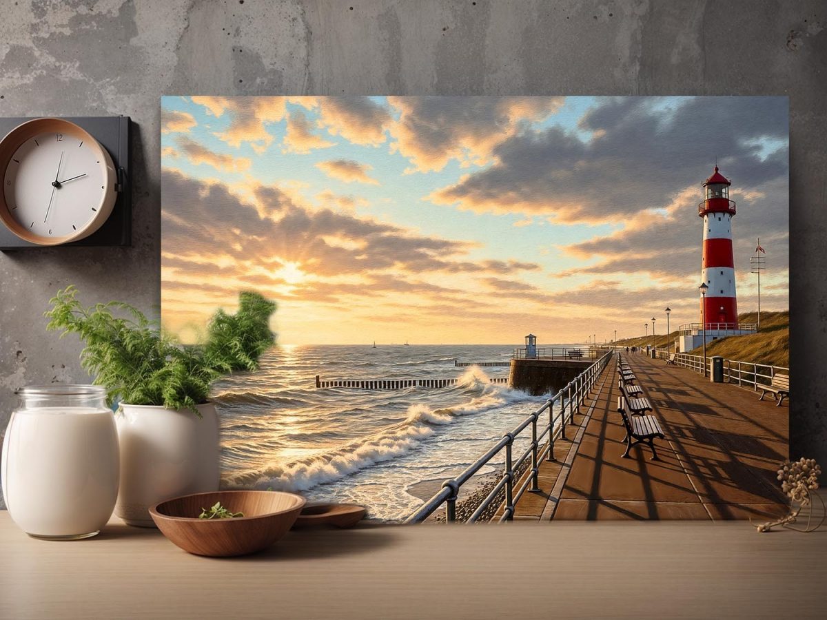 Leuchtturm an der Nordsee – Druck auf Leinwand, Digital Art,