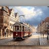 Historische Straßenbahn, Druck auf Leinwand,