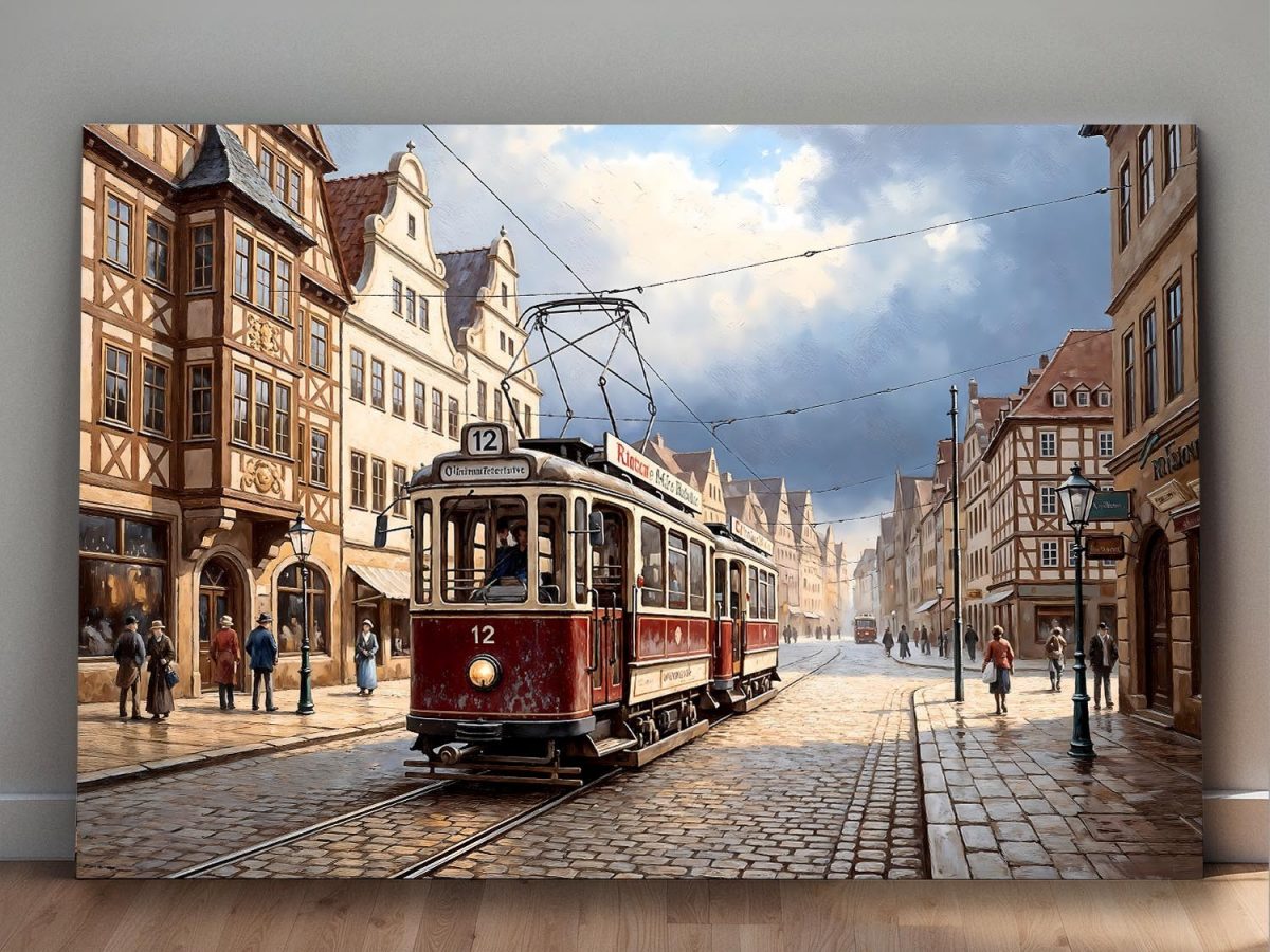Historische Straßenbahn, Druck auf Leinwand,