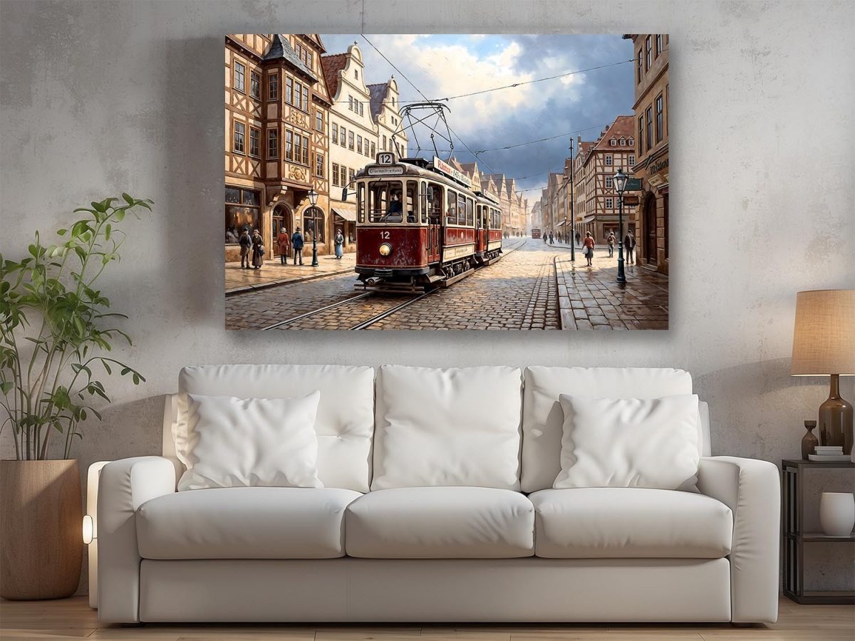 Historische Straßenbahn, Druck auf Leinwand,