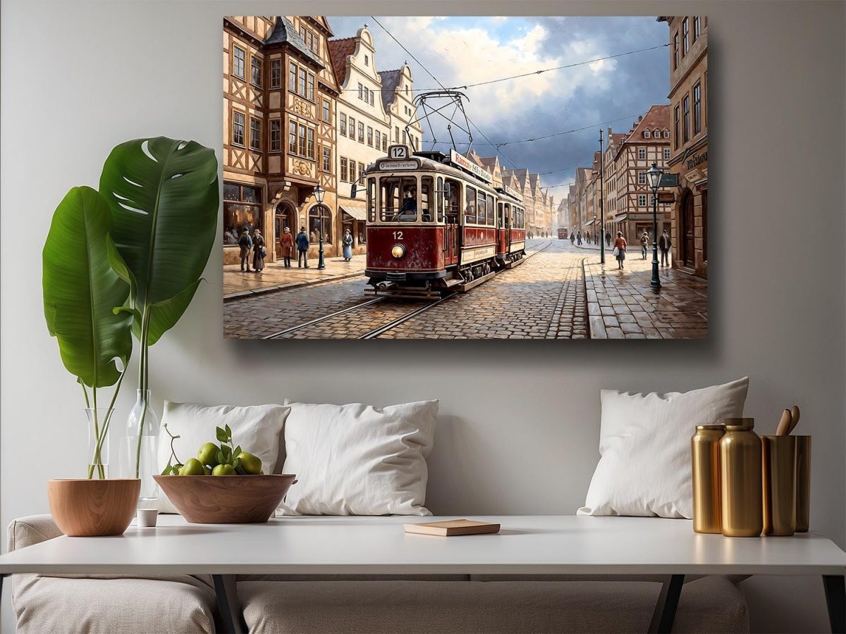 Historische Straßenbahn, Druck auf Leinwand,