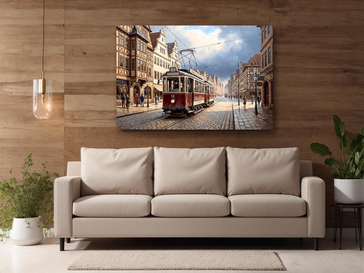 Historische Straßenbahn, Druck auf Leinwand,