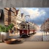 Historische Straßenbahn, Druck auf Leinwand,