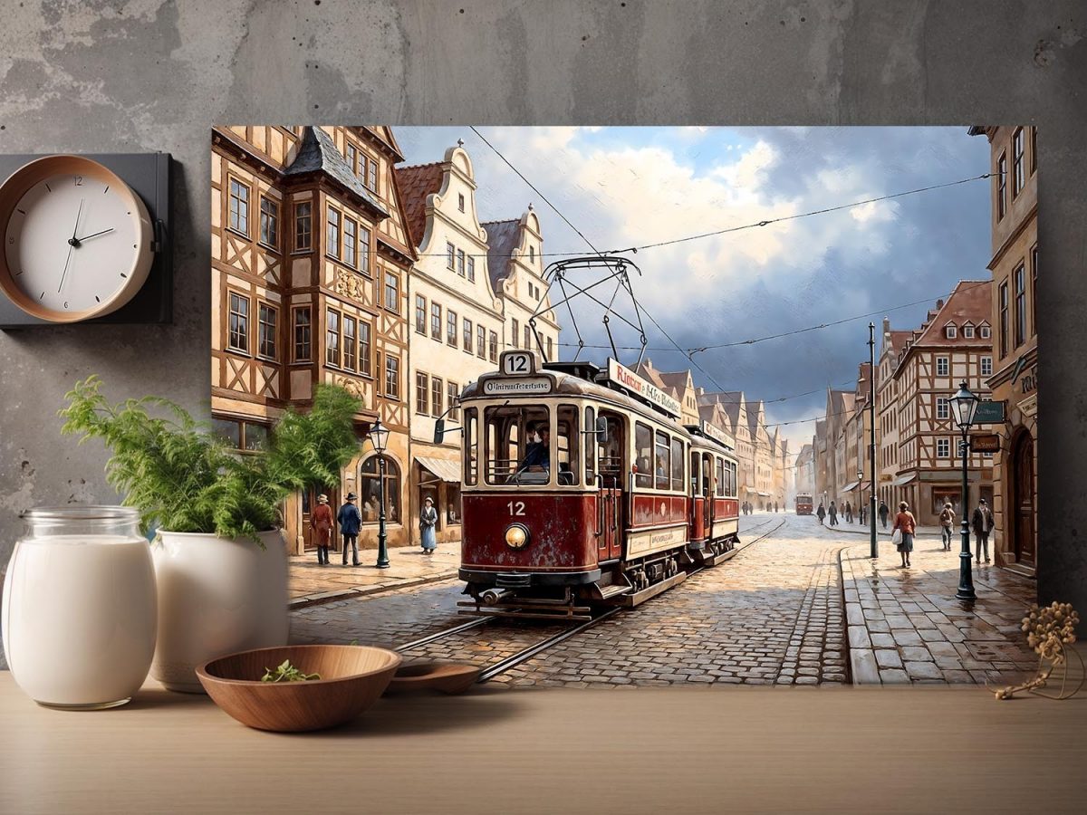 Historische Straßenbahn, Druck auf Leinwand,