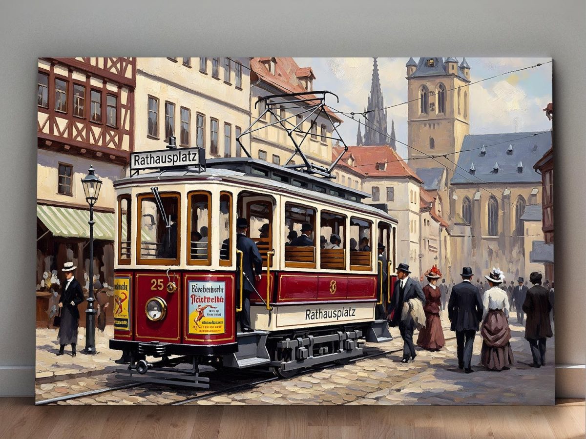 Historische Straßenbahn, Druck auf Leinwand,