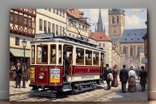 Historische Straßenbahn, Druck auf Leinwand,