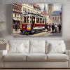 Historische Straßenbahn, Druck auf Leinwand,