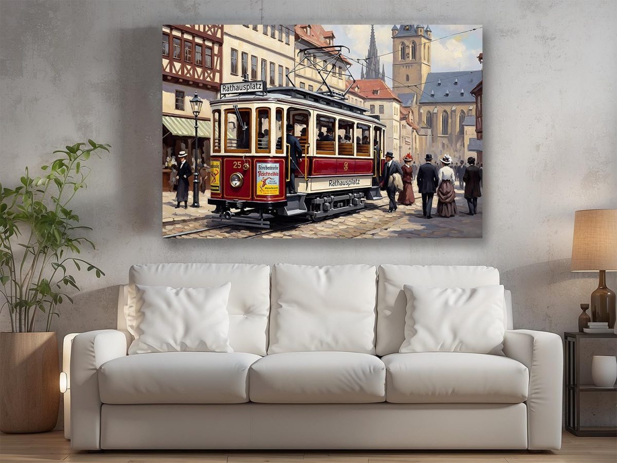 Historische Straßenbahn, Druck auf Leinwand,