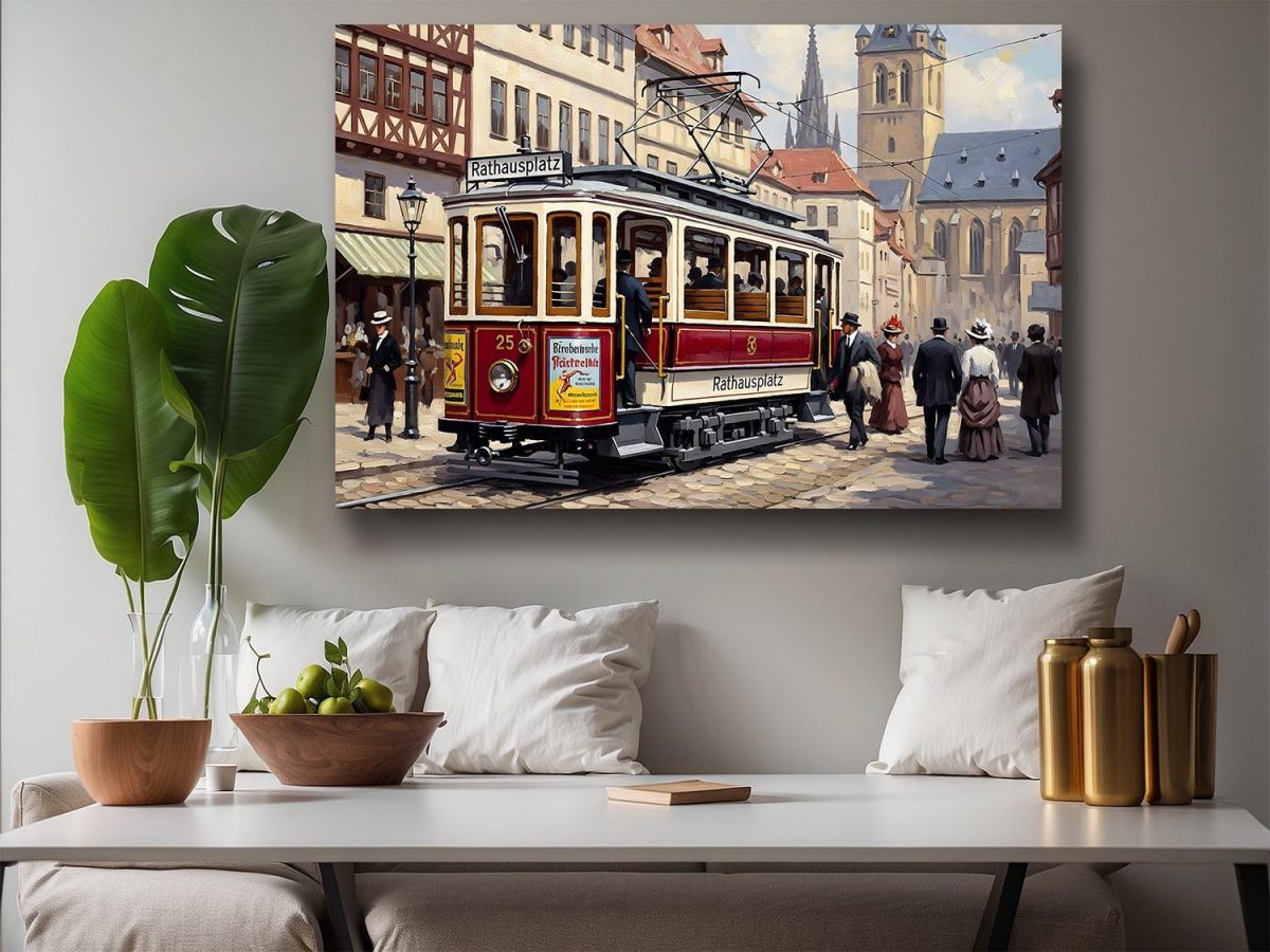 Historische Straßenbahn, Druck auf Leinwand,