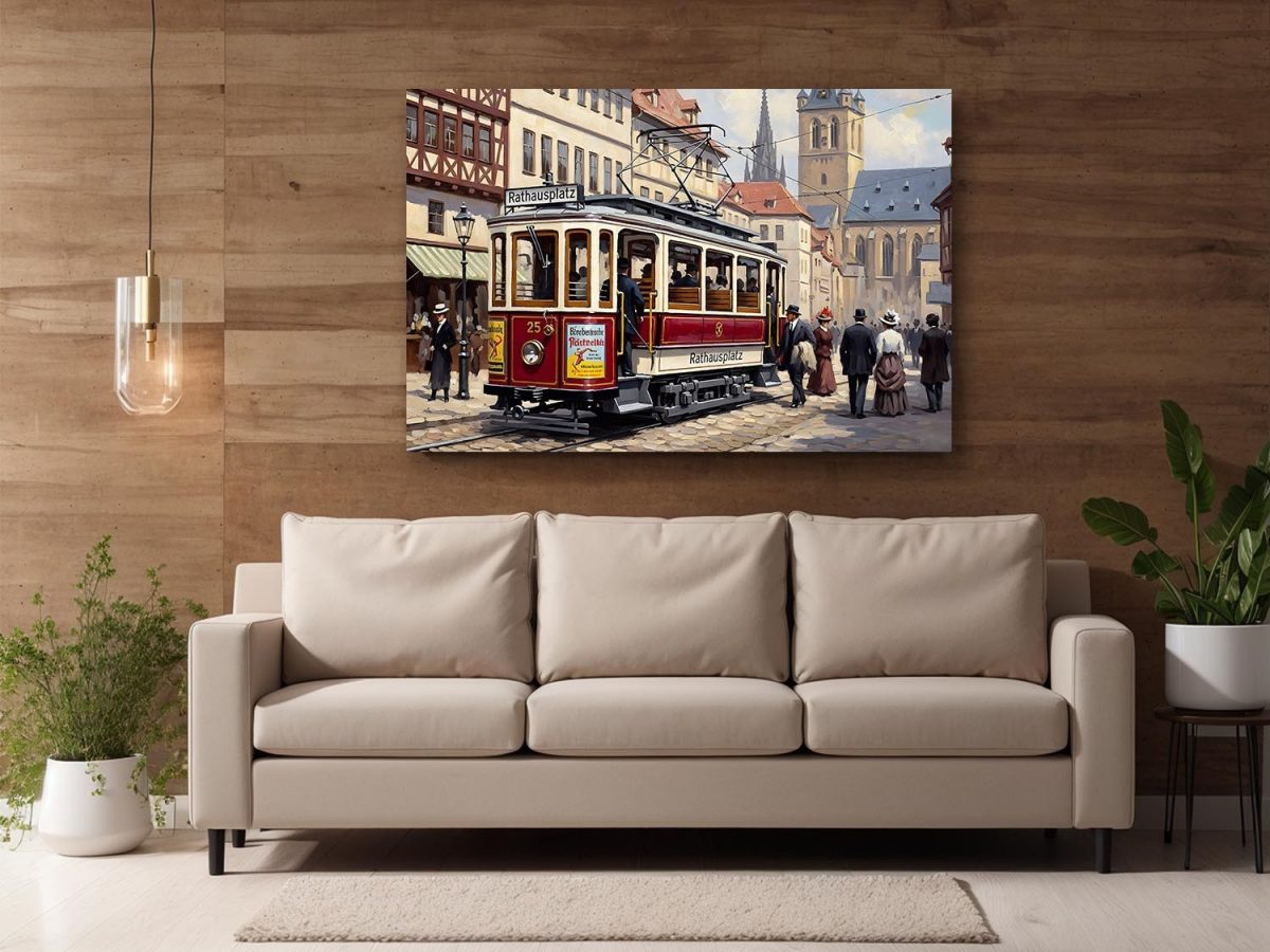 Historische Straßenbahn, Druck auf Leinwand,