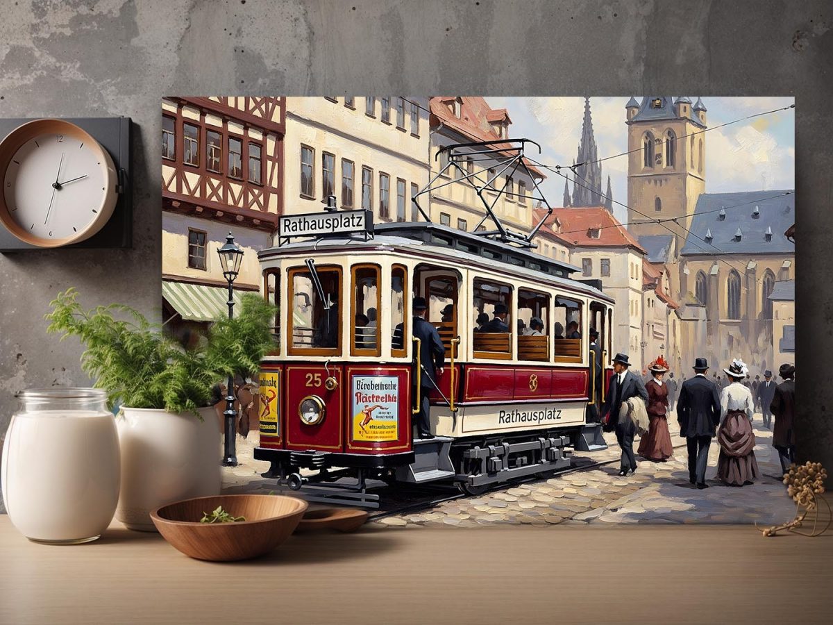 Historische Straßenbahn, Druck auf Leinwand,