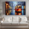 Historische Straßenbahn im Regen, Druck auf Leinwand,