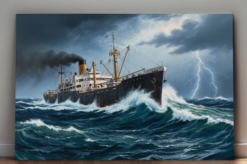 57-733.jpg Dampfschiff im Sturm, Druck auf Leinwand, Frachter, Frachtschiff