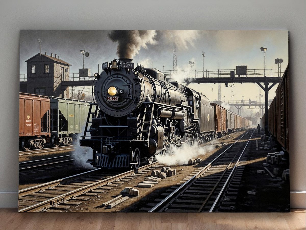 Dampflokomotive im Bahnhof , Druck auf Leinwand