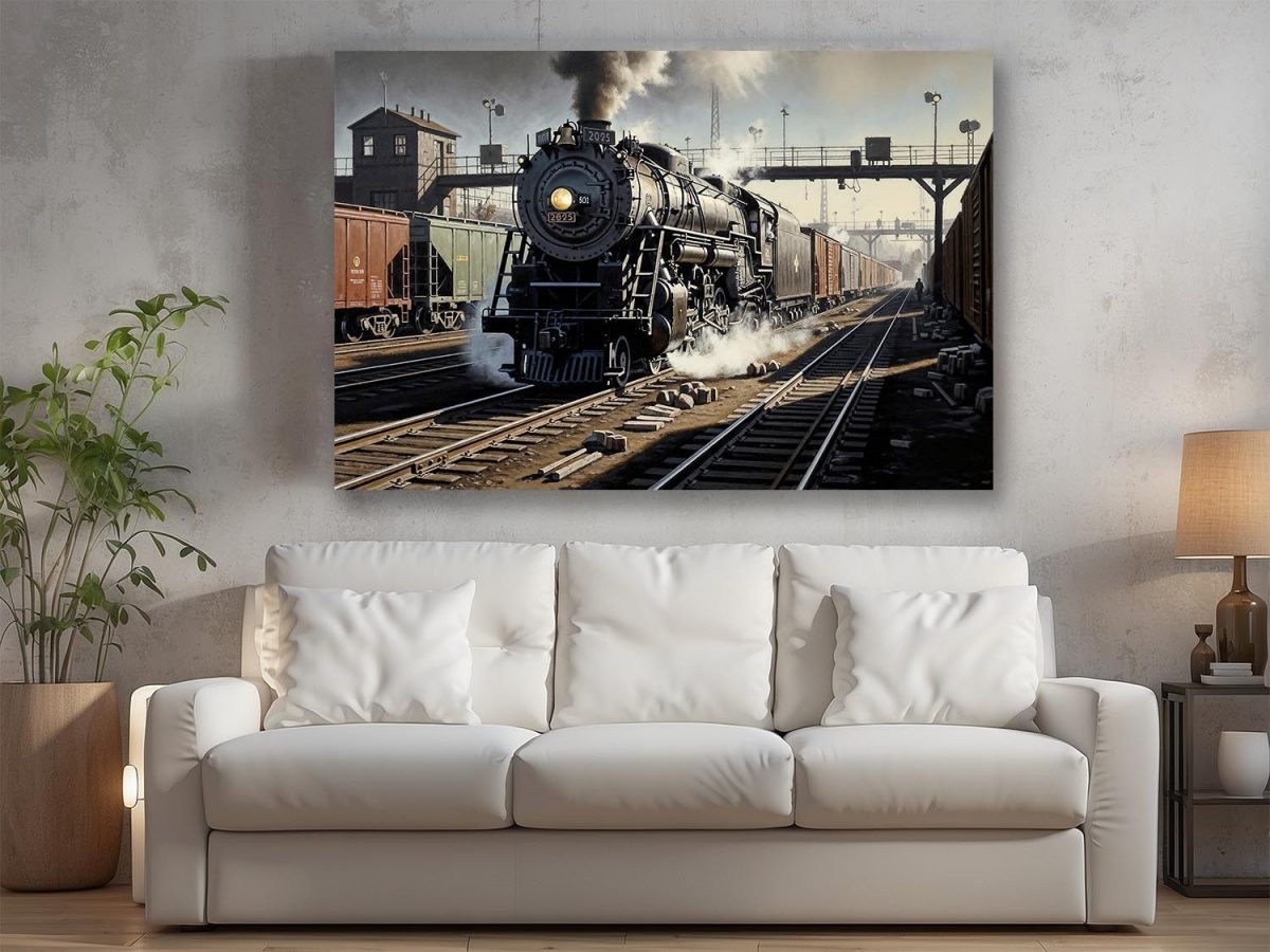 Dampflokomotive im Bahnhof , Druck auf Leinwand