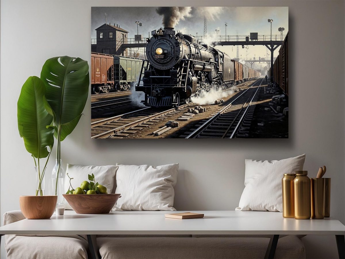 Dampflokomotive im Bahnhof , Druck auf Leinwand