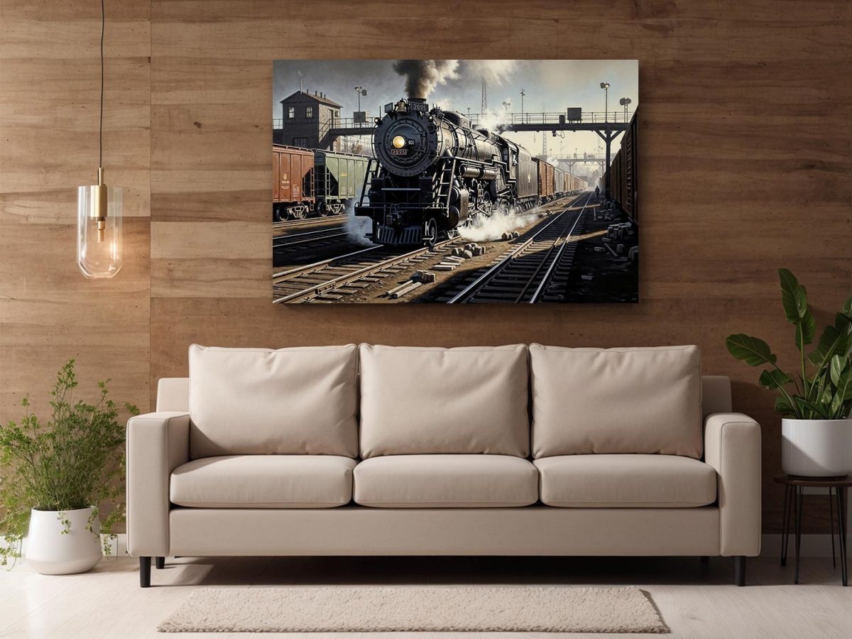 Dampflokomotive im Bahnhof , Druck auf Leinwand