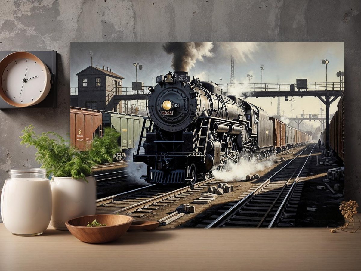 Dampflokomotive im Bahnhof , Druck auf Leinwand