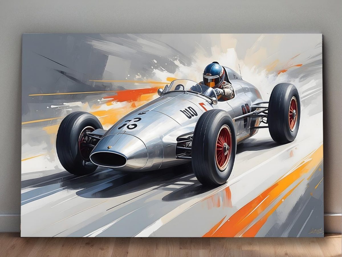 Rennwagen in Fahrt auf dynamischem Hintergrund