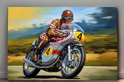 57-753.jpg Klassischer Motorrad-Rennfahrer - Druck auf Leinwand