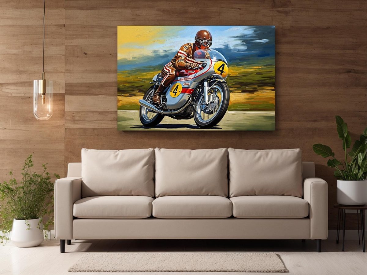 Klassischer Motorrad-Rennfahrer - Druck auf Leinwand