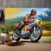 Klassischer Motorrad-Rennfahrer - Druck auf Leinwand