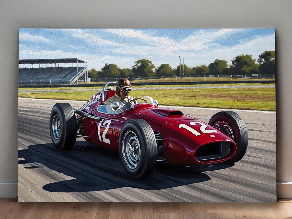 Titel: Historischer Rennwagen auf der Strecke, Druck auf Leinwand