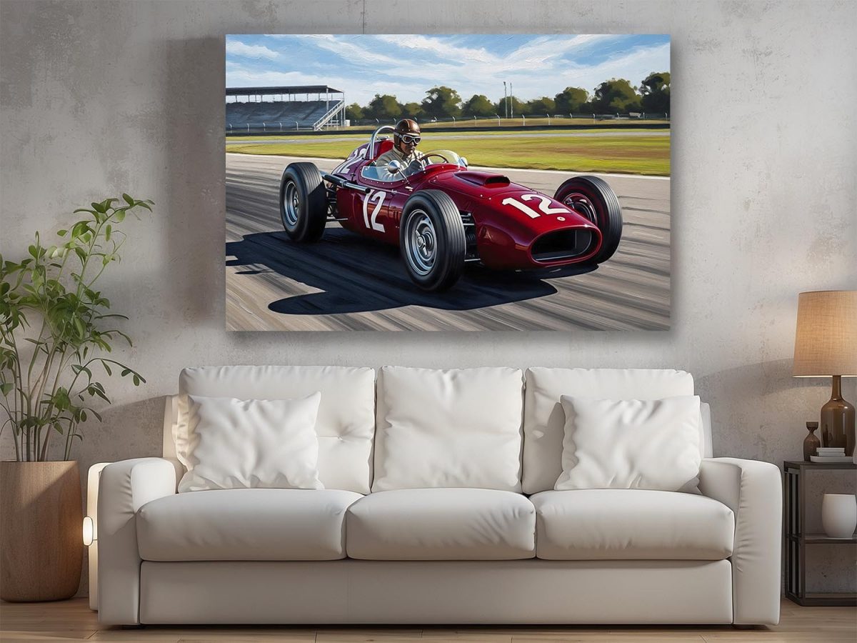 Titel: Historischer Rennwagen auf der Strecke, Druck auf Leinwand