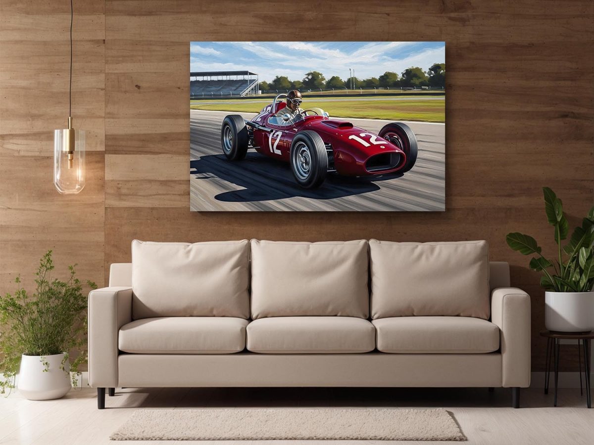 Titel: Historischer Rennwagen auf der Strecke, Druck auf Leinwand