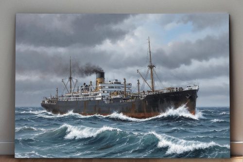 57-773.jpg Dampfschiff auf hoher See, Druck auf Leinwand, Frachter, Frachtschiff