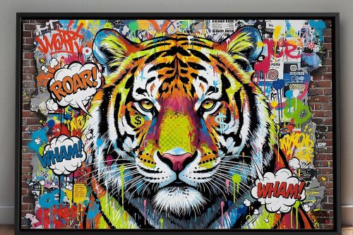 57-783.jpg Tiger Street Art - – Leinwanddruck mit Schattenfugenrahmen, Pop Art