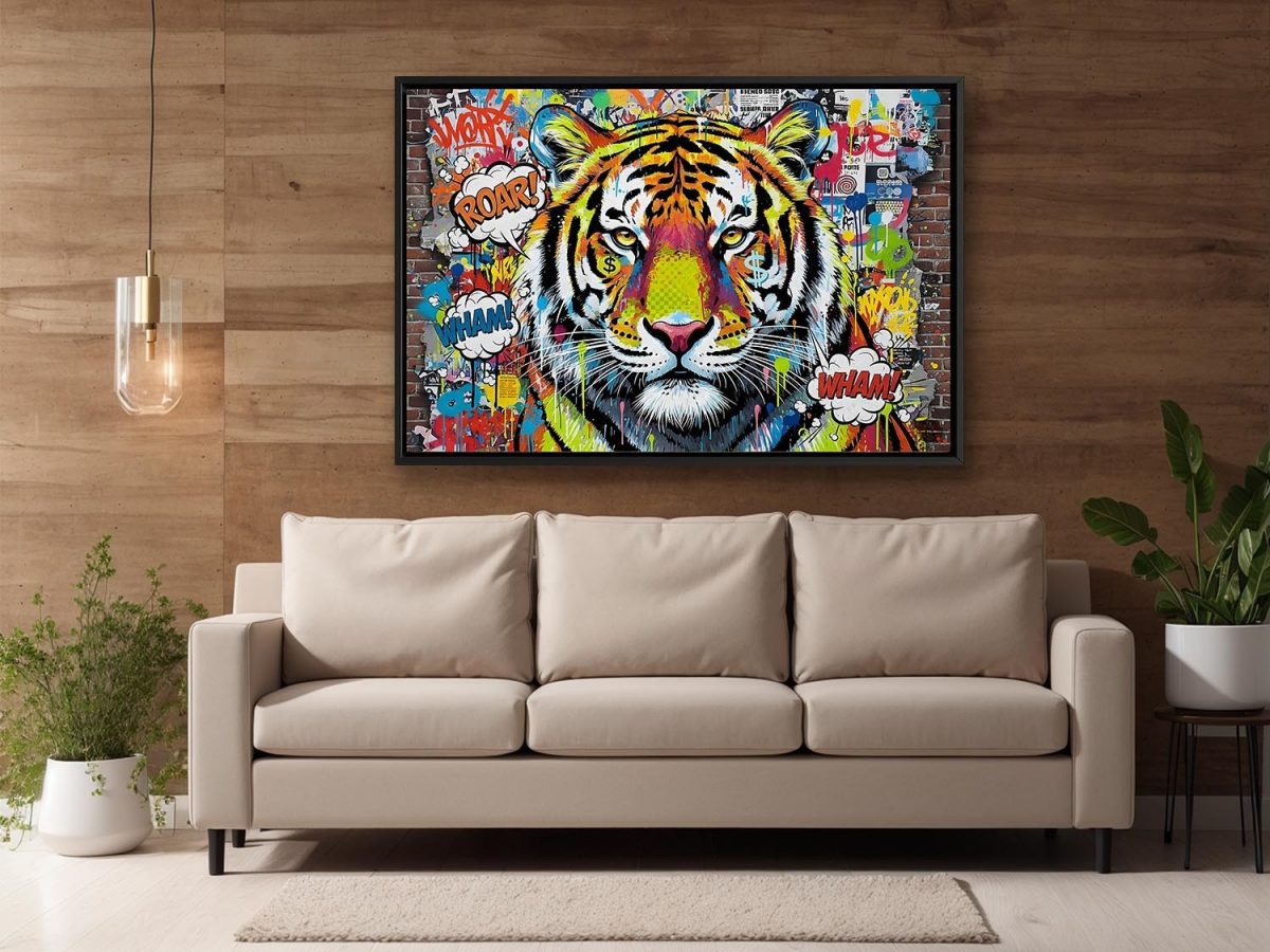 57-786.jpg Tiger Street Art - – Leinwanddruck mit Schattenfugenrahmen, Pop Art