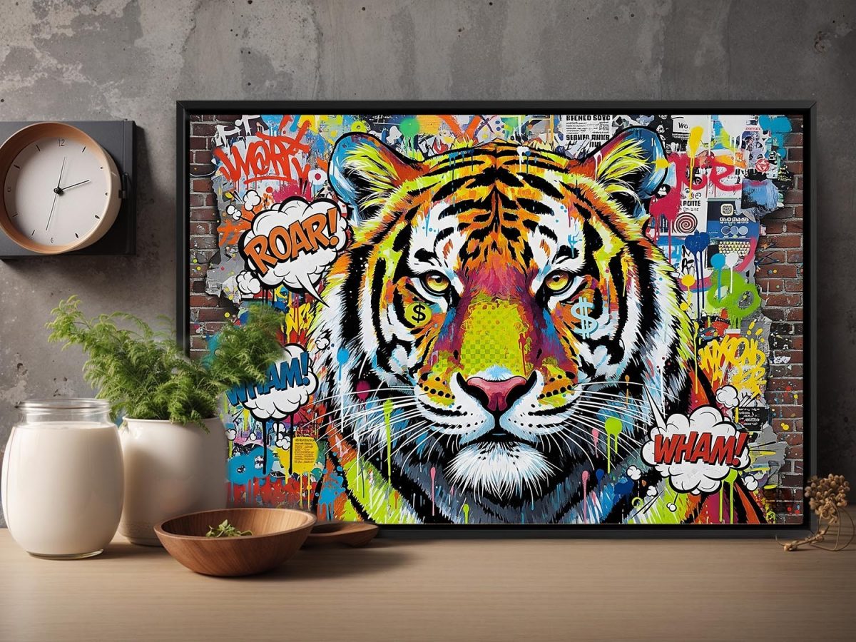 57-787.jpg Tiger Street Art - – Leinwanddruck mit Schattenfugenrahmen, Pop Art