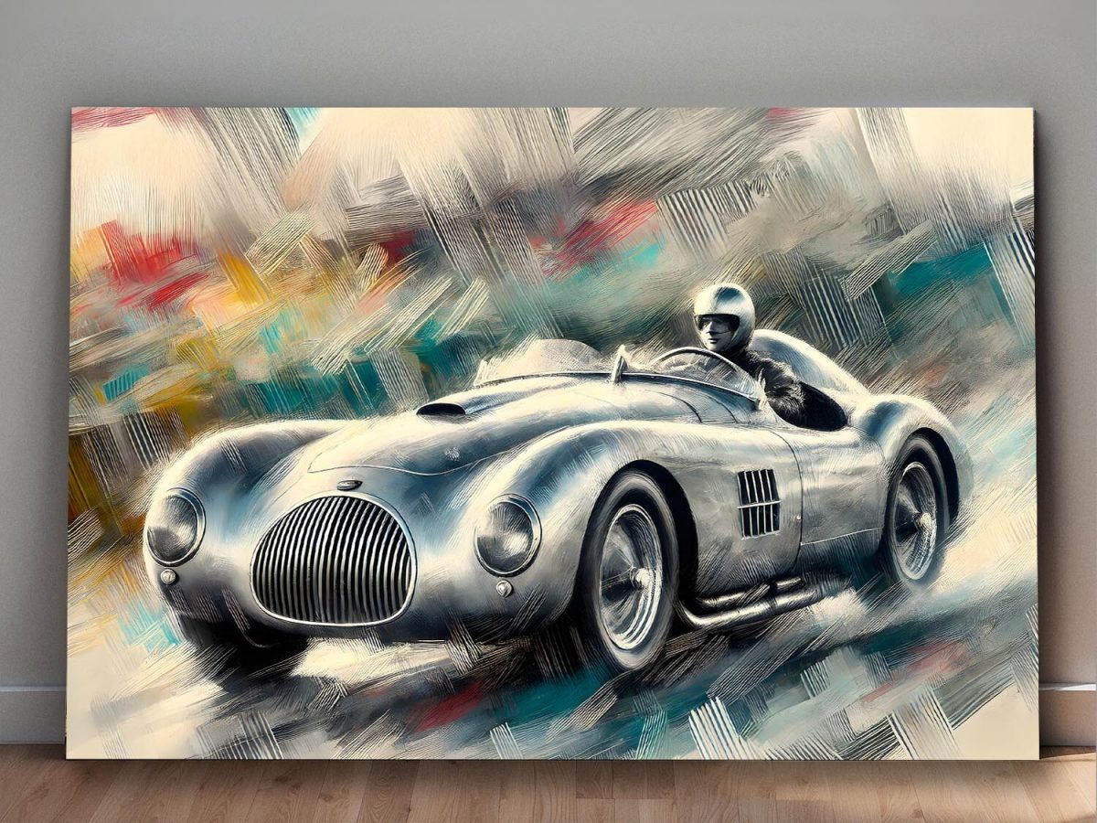 Rennwagen auf abstraktem Hintergrund – Druck auf Leinwand