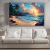 57-809.jpg Tropischer Sonnenuntergang am Palmenstrand, Druck auf Leinwand