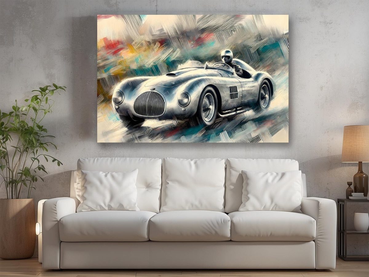 Rennwagen auf abstraktem Hintergrund – Druck auf Leinwand