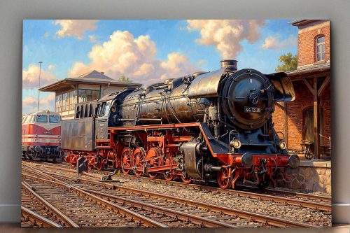 Dampflok 44 1338 im Bahnbetriebswerk , Druck auf Leinwand