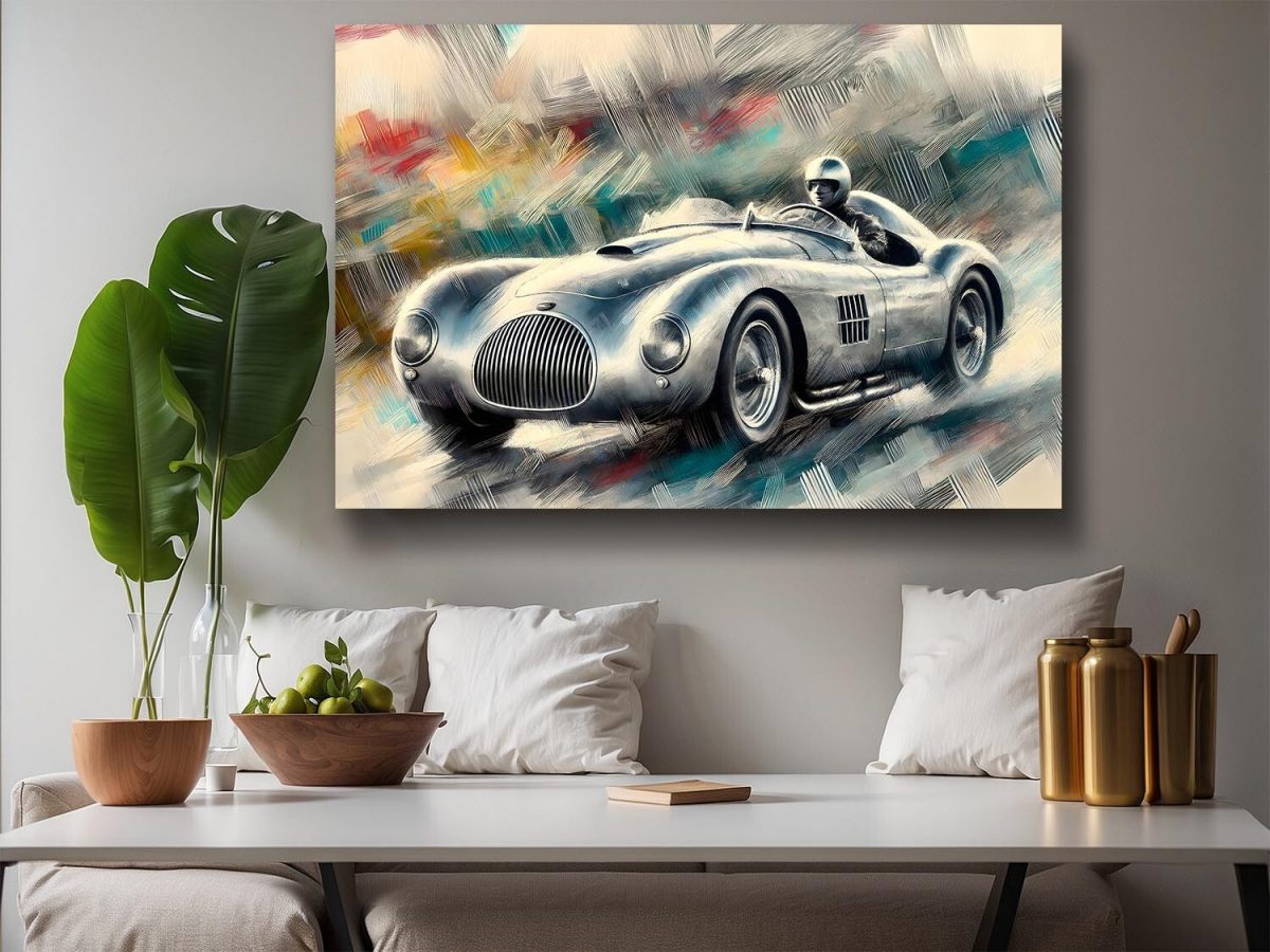 Rennwagen auf abstraktem Hintergrund – Druck auf Leinwand